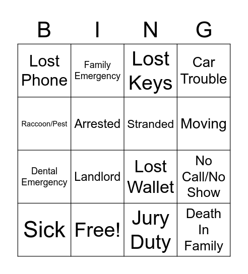 Call-Off Bingo Card