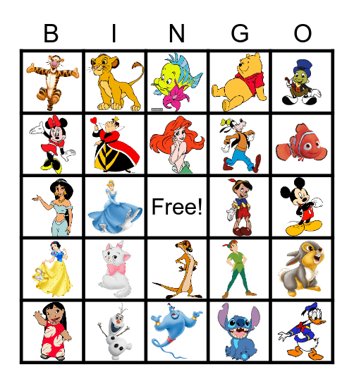 Disney Character Bingo Card