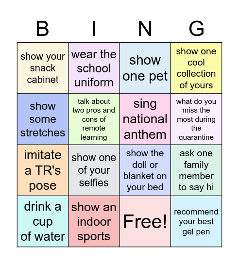 Rachel's English Class Bingo Card