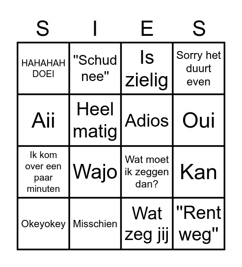 Sies Bingo Kaart Bingo Card