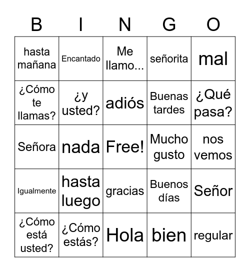 Greetings and Goodbyes Bingo Card