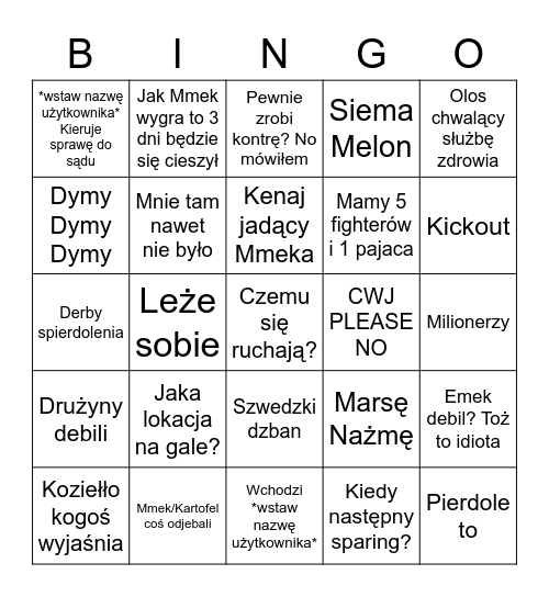 MWF Bingo Card