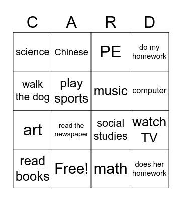 Jenny Bingo Card