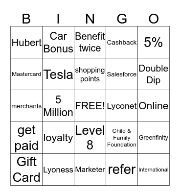 CASHBACK Bingo Card