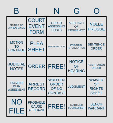 COMMONLY-FILED CRIMINAL DOCUMENTS Bingo Card