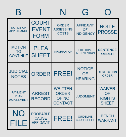 COMMONLY-FILED CRIMINAL DOCUMENTS Bingo Card