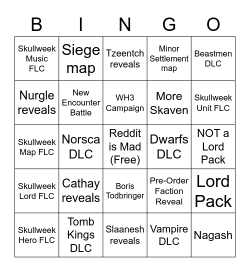 Warhammer Total War Skull Week 2021 Bingo Card