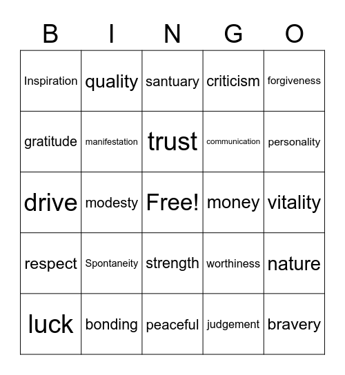 Word of the Day Bingo Card