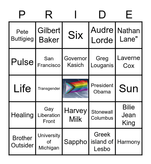 PRIDE BINGO Card