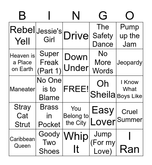 Totally Tubular 80's!!! Bingo Card