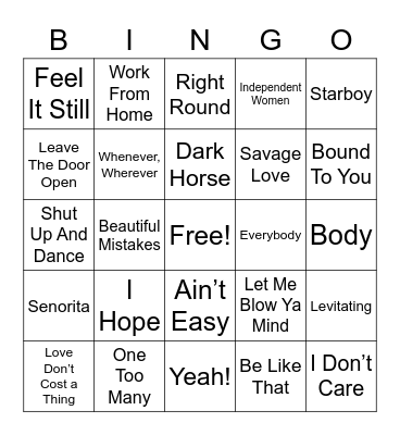 MOVE Music Bingo Card