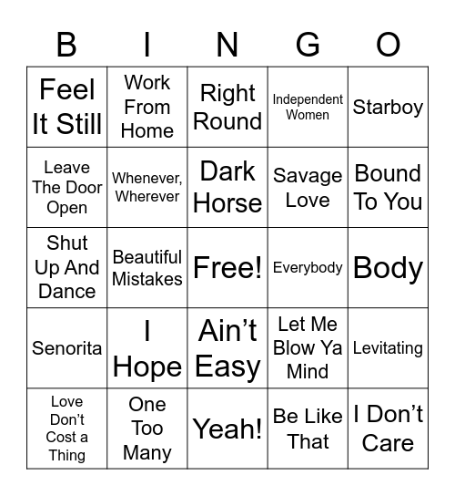 MOVE Music Bingo Card