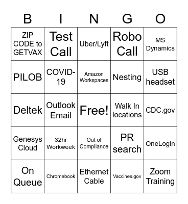 Rocket Bingo Card