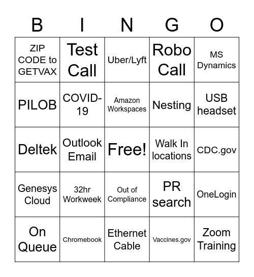 Rocket Bingo Card