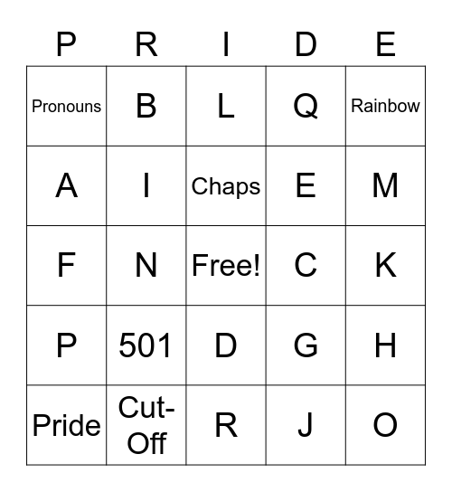 Pride Bingo Card