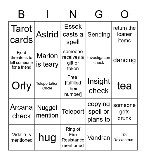 To The Friends We Refused To Lose Along The Way [Critical Role 2.141] Bingo Card