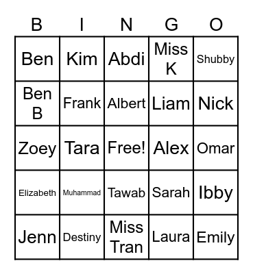 Fun Friday Bingo Card