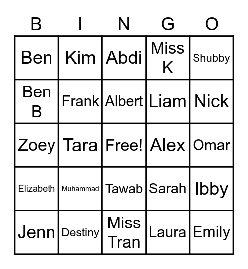 Fun Friday Bingo Card