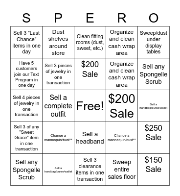 Blu Spero Boutiques Bingo Card