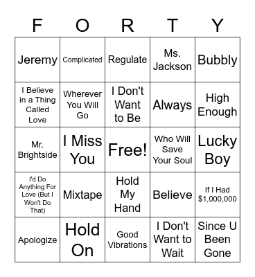 Cassie's RAWRty 40 Bingo Card