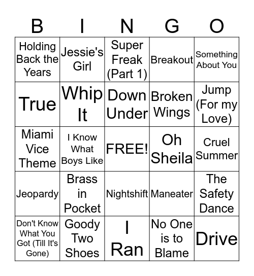 Totally Tubular 80's!!! Bingo Card