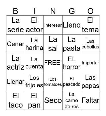 Spanish Side Bingo Card