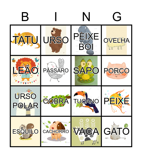 Bingo  ANIMAIS Bingo Card