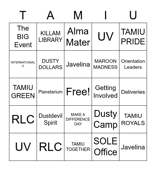 2021 Orientation Bingo Card