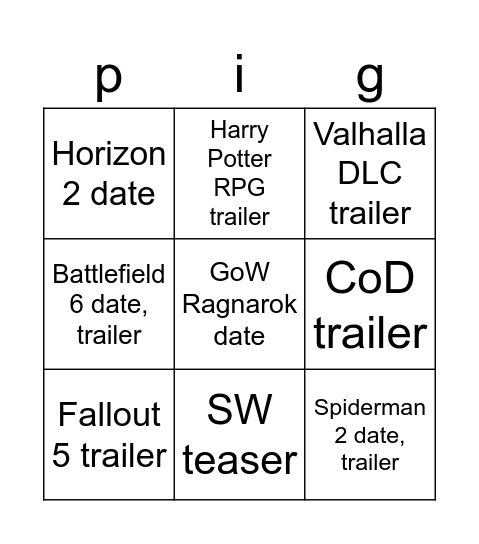 Untitled Bingo Card