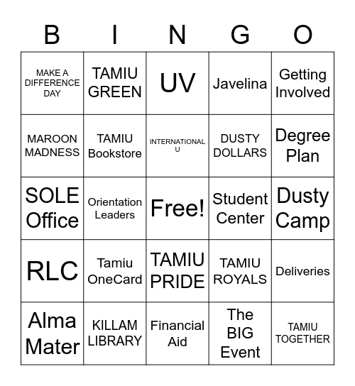 2021 Orientation BINGO Card