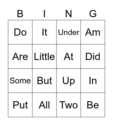 Sight Words Bingo Card