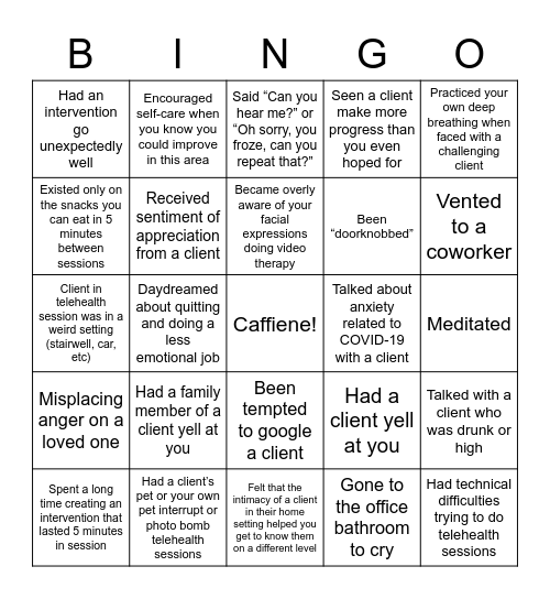 Therapist BINGO Card