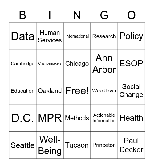 Mathematica Intern BINGO Card