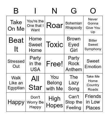 Name that Tune Bingo! Bingo Card