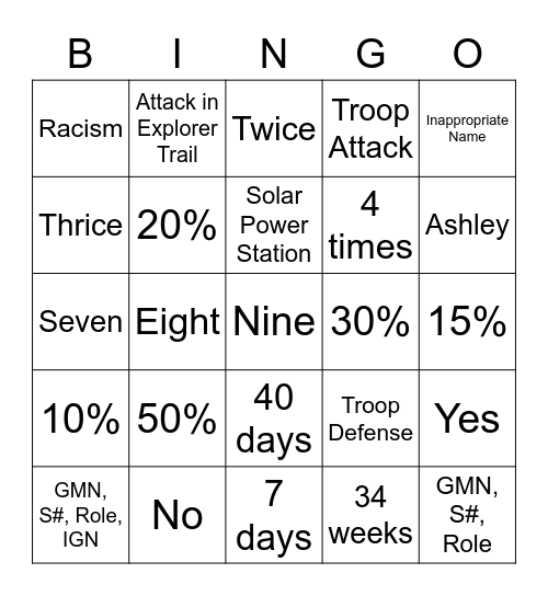 Untitled Bingo Card