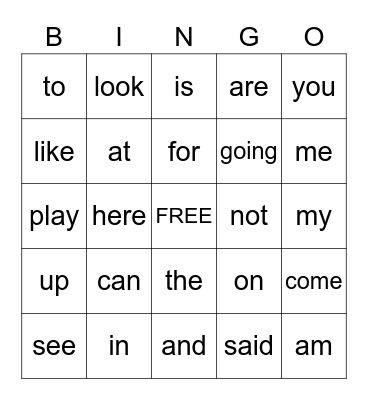 Sight Words A-C Bingo Card