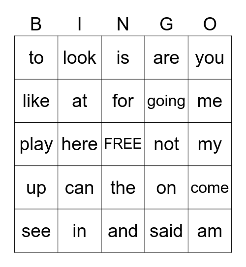 Sight Words A-C Bingo Card