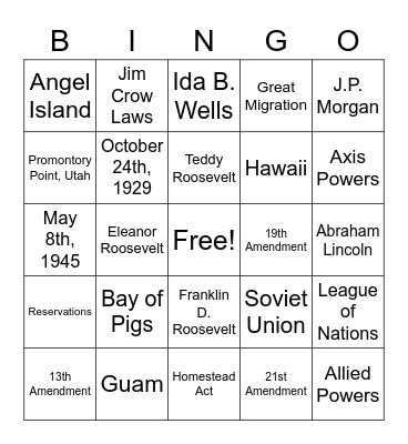 End of the Year BINGO Card