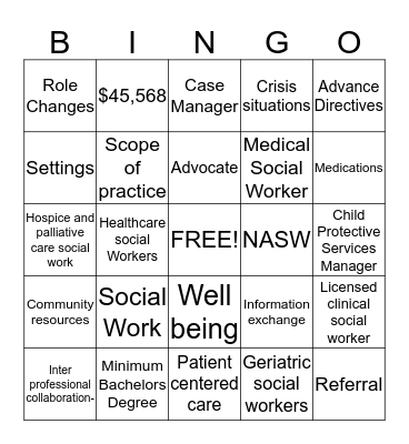 Social Workers Bingo Card