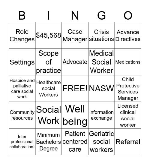 Social Workers Bingo Card