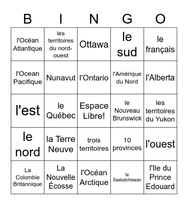 Le Canada Bingo Card