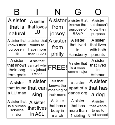 RSVP Bingo Card