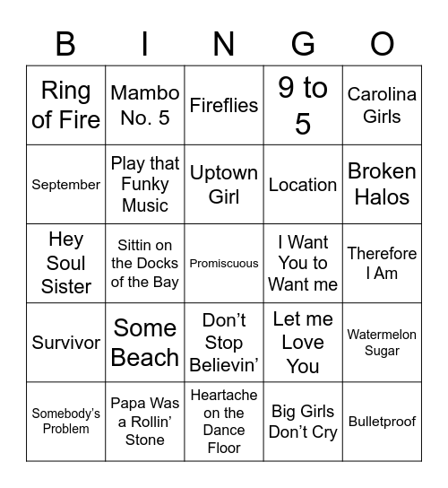 Music Bingo 87 Bingo Card