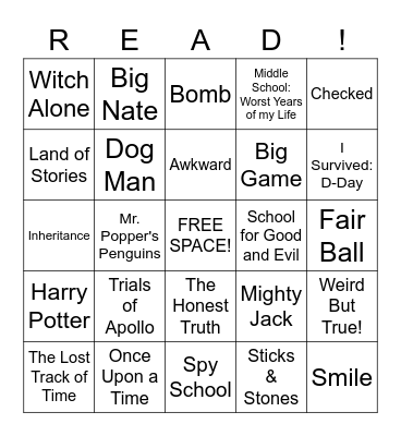 6th Grade's Favorite Reads Bingo Card