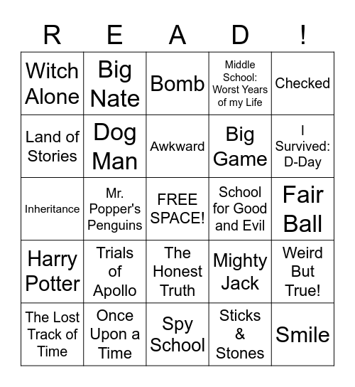 6th Grade's Favorite Reads Bingo Card