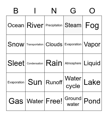Water cycle bingo Card
