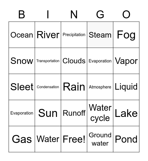 Water cycle bingo Card
