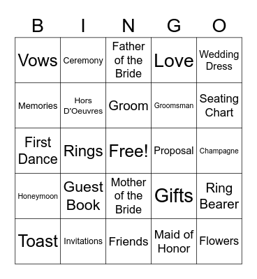 Bridal Shower Bingo Card