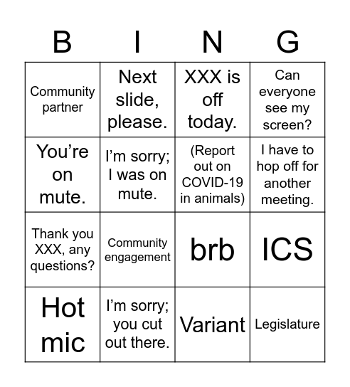 CRRU BINGO Card