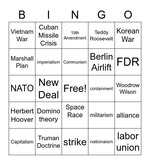 Social Studies 8 Bingo Card